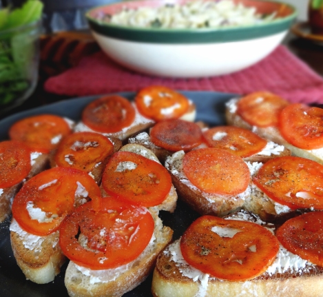 Fried Tomato and Goat Cheese Toasts via The Cheerful Kitchen